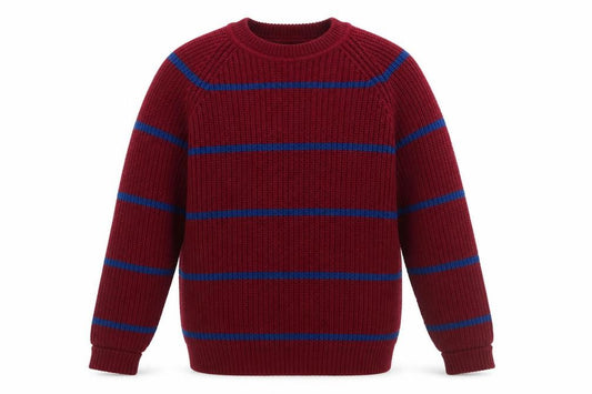 Front view of Iron Wood Trading Company Men's Red Striped Chunky Knit Acrylic jumper M