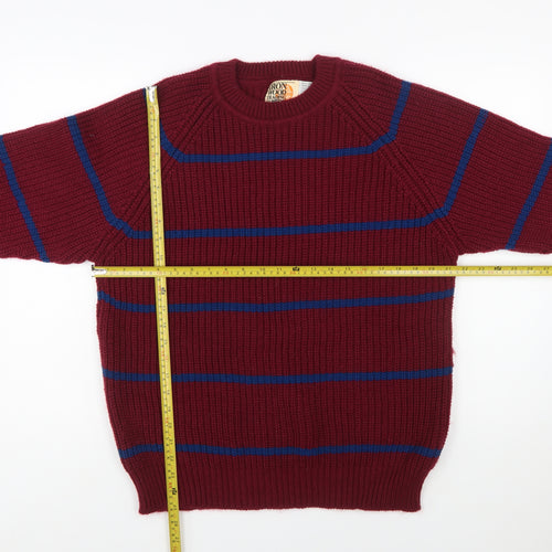 Iron Wood Trading Company Men's Red Striped Chunky Knit Acrylic Pullover Jumper M