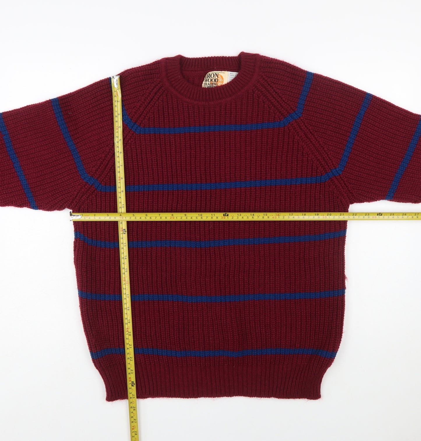Iron Wood Trading Company Men's Red Striped Chunky Knit Acrylic Pullover Jumper M