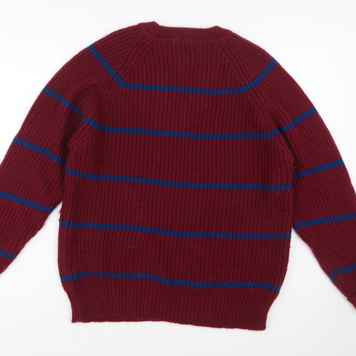 Iron Wood Trading Company Men's Red Striped Chunky Knit Acrylic Pullover Jumper M