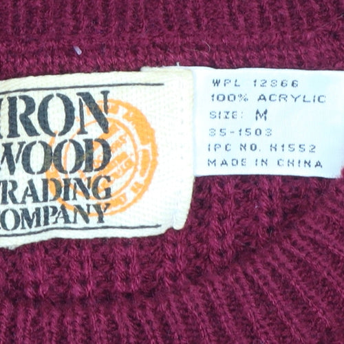 Iron Wood Trading Company Men's Red Striped Chunky Knit Acrylic Pullover Jumper M