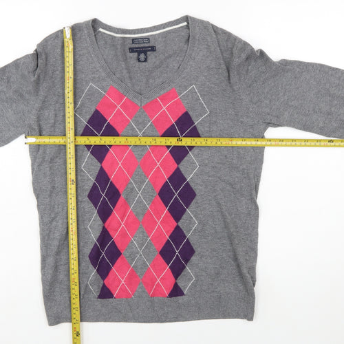 Tommy Hilfiger Men's Grey Argyle V-Neck Cotton Jumper L