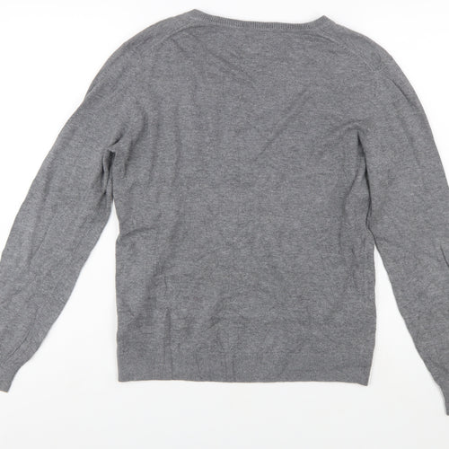 Tommy Hilfiger Men's Grey Argyle V-Neck Cotton Jumper L