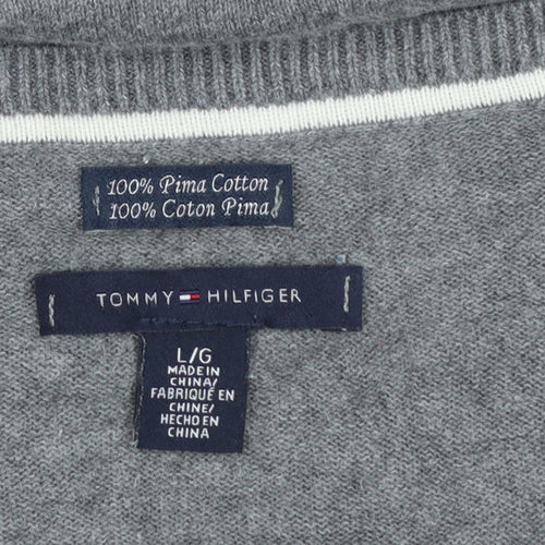 Tommy Hilfiger Men's Grey Argyle V-Neck Cotton Jumper L