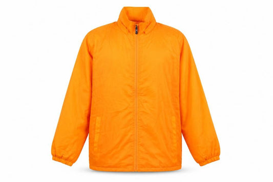 Front view of i5 Apparel Men's Orange Polyester Full Zip Lined Jacket, size L