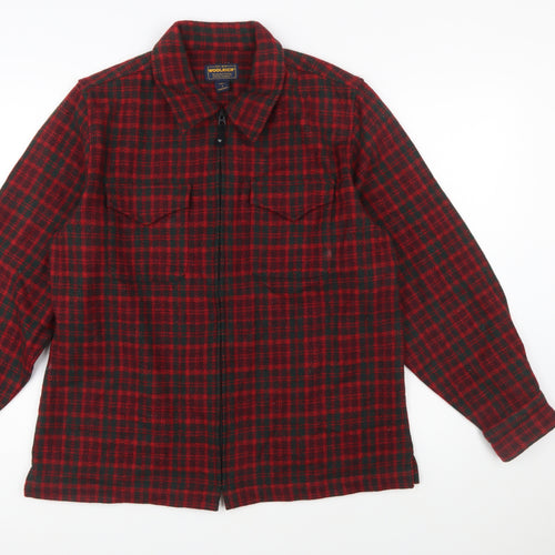 Woolrich Men Red Check Wool Blend Zip Flannel Jacket L