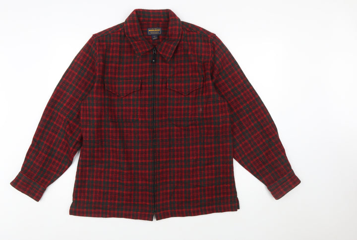 Woolrich Men Red Check Wool Blend Zip Flannel Jacket L