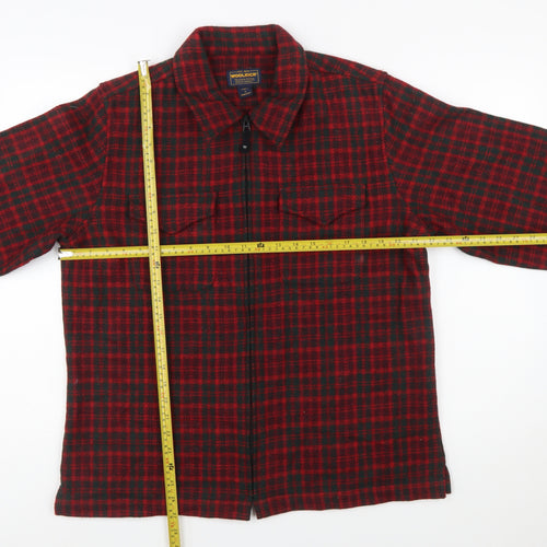 Woolrich Men Red Check Wool Blend Zip Flannel Jacket L