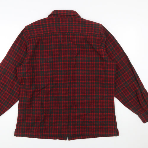 Woolrich Men Red Check Wool Blend Zip Flannel Jacket L