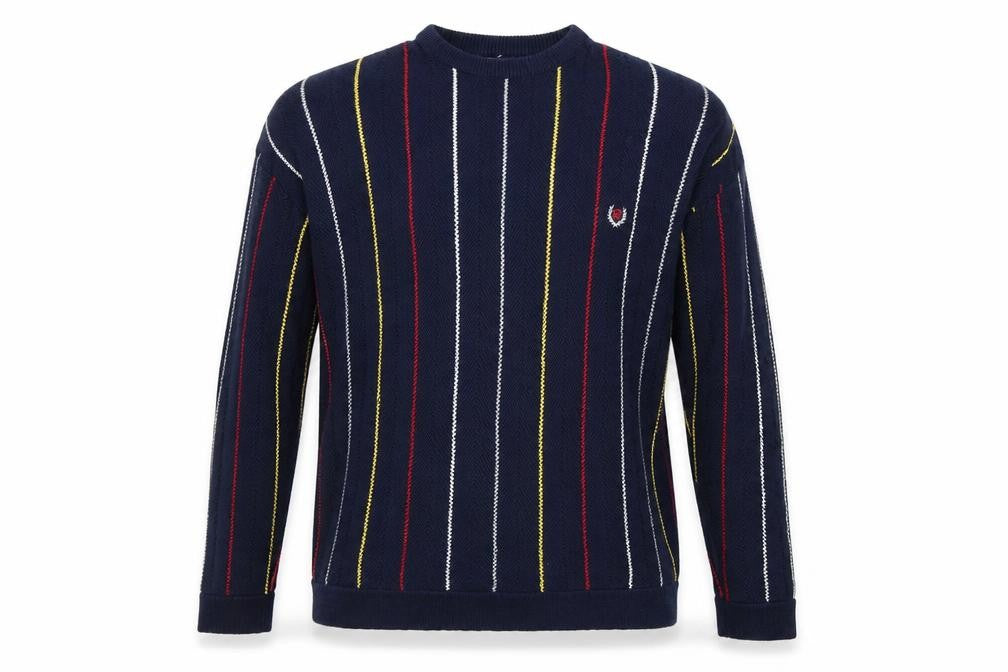 Front view of Chaps Ralph Lauren Men's Blue Striped Cotton Jumper L