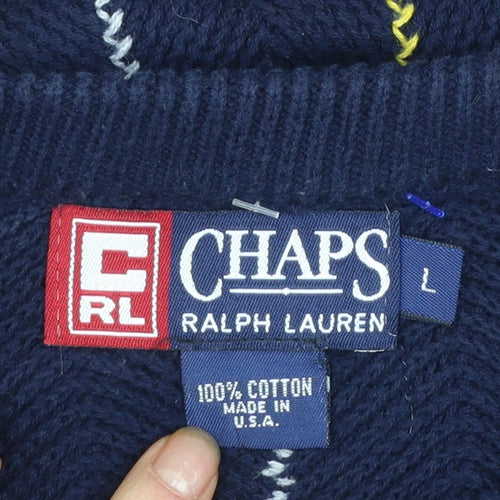 Chaps Ralph Lauren Men's Blue Striped Cotton Jumper L