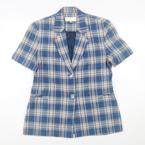 Vogue Camicia Women's Blue Check Short Sleeve Blazer Size 12