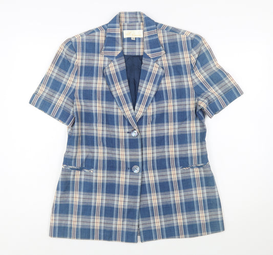 Vogue Camicia Women's Blue Check Short Sleeve Blazer Size 12