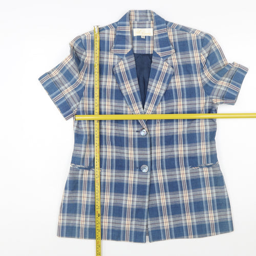 Vogue Camicia Women's Blue Check Short Sleeve Blazer Size 12