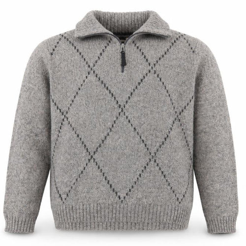 Rodes Sportswear Men's Grey Argyle Wool Blend 1/4 Zip Jumper M