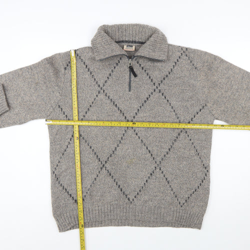 Rodes Sportswear Men's Grey Argyle Wool Blend 1/4 Zip Jumper M