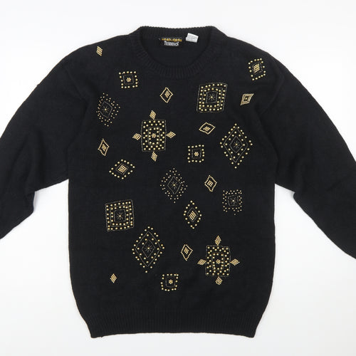 Trimmings Women’s Black Beaded Geometric Vintage Pullover Jumper M