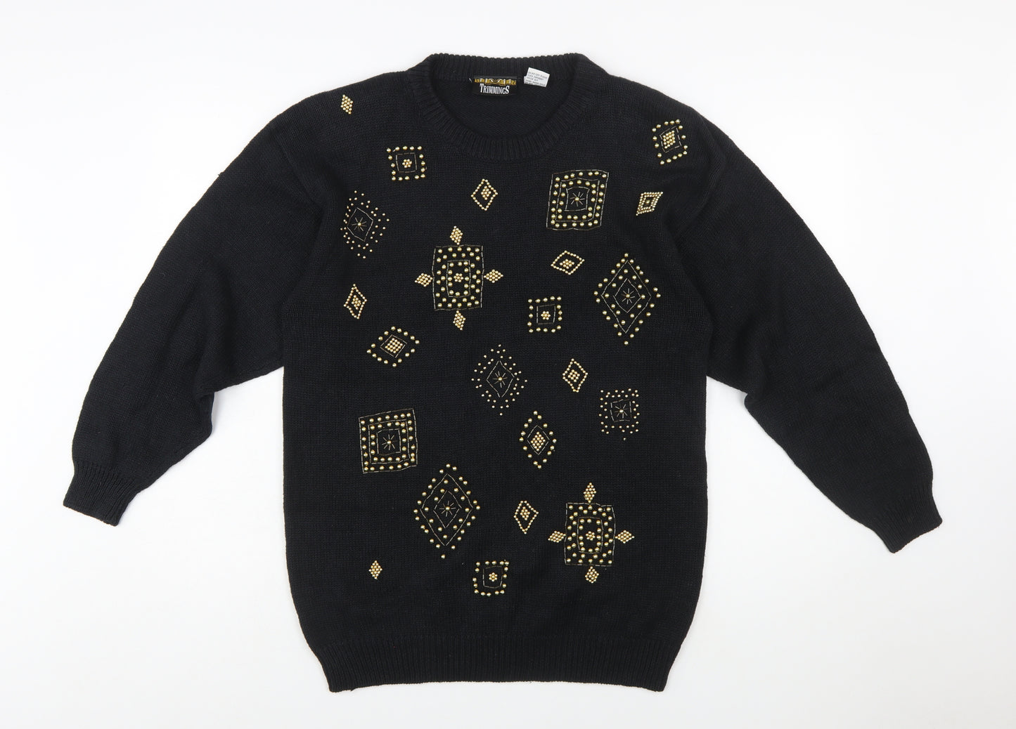 Trimmings Women’s Black Beaded Geometric Vintage Pullover Jumper M