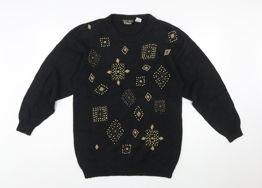 Trimmings Women’s Black Beaded Geometric Vintage Pullover Jumper M