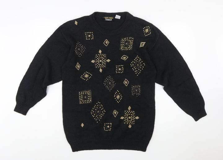Trimmings Women’s Black Beaded Geometric Vintage Pullover Jumper M