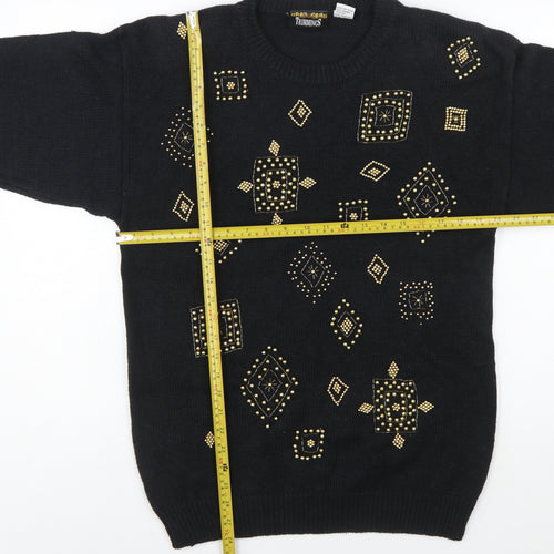 Trimmings Women’s Black Beaded Geometric Vintage Pullover Jumper M