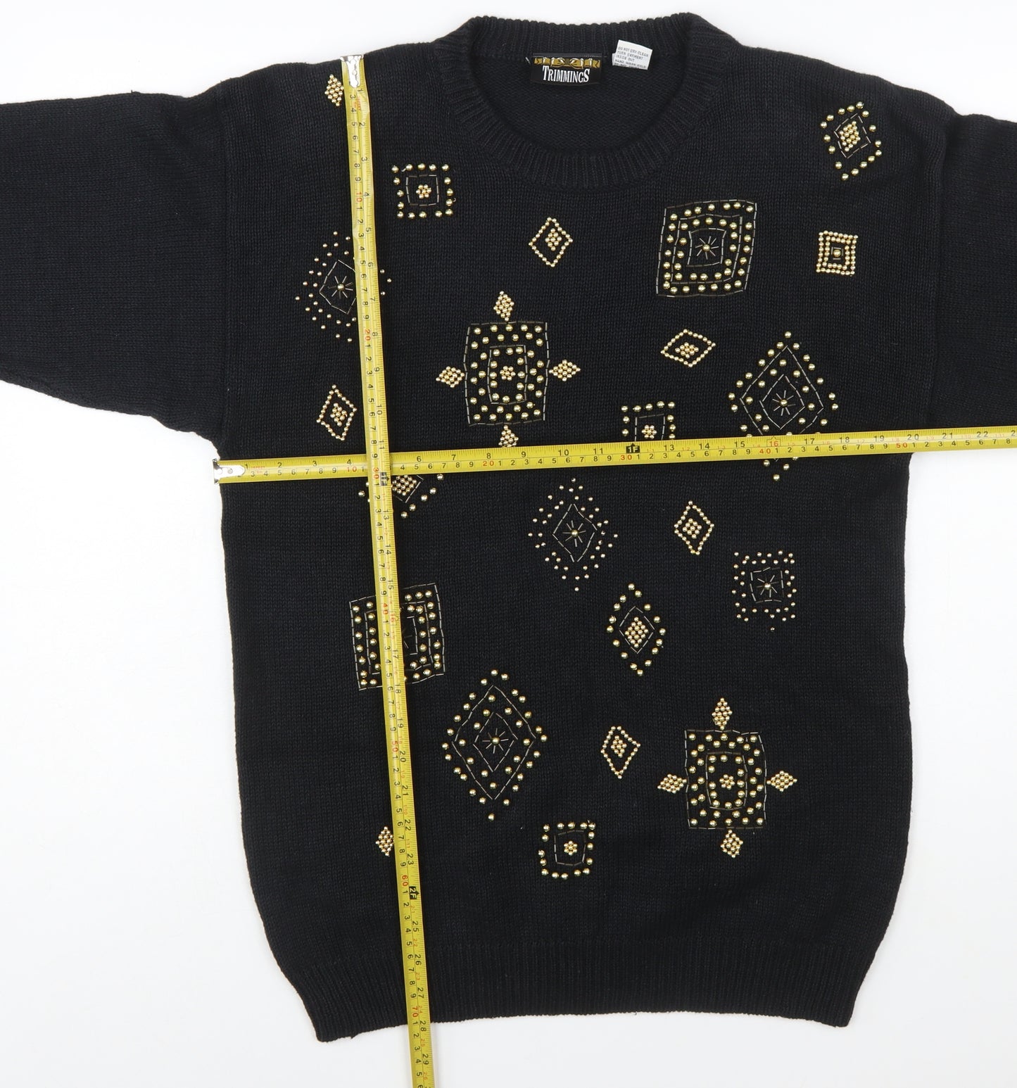 Trimmings Women’s Black Beaded Geometric Vintage Pullover Jumper M