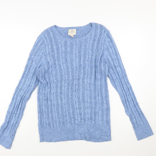 St John's Bay Women's Blue Cable-Knit Cotton Jumper Size L