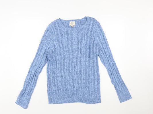 St John's Bay Women's Blue Cable-Knit Cotton Jumper Size L