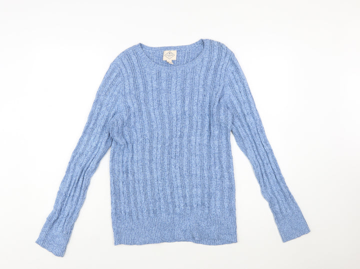 St John's Bay Women's Blue Cable-Knit Cotton Jumper Size L