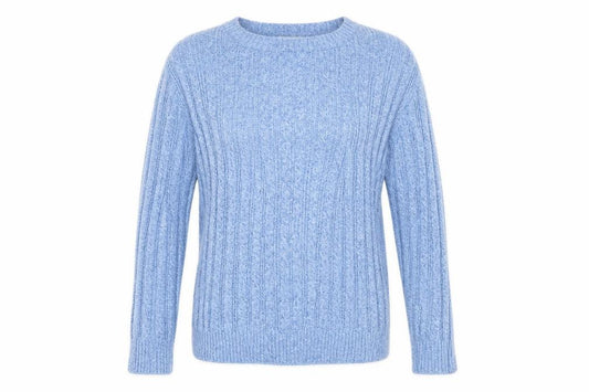 Front view of St John's Bay Women's Blue Cable-Knit Cotton Jumper, size L