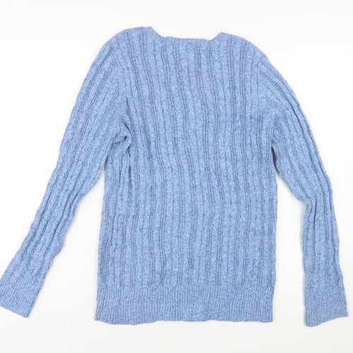 St John's Bay Women's Blue Cable-Knit Cotton Jumper Size L