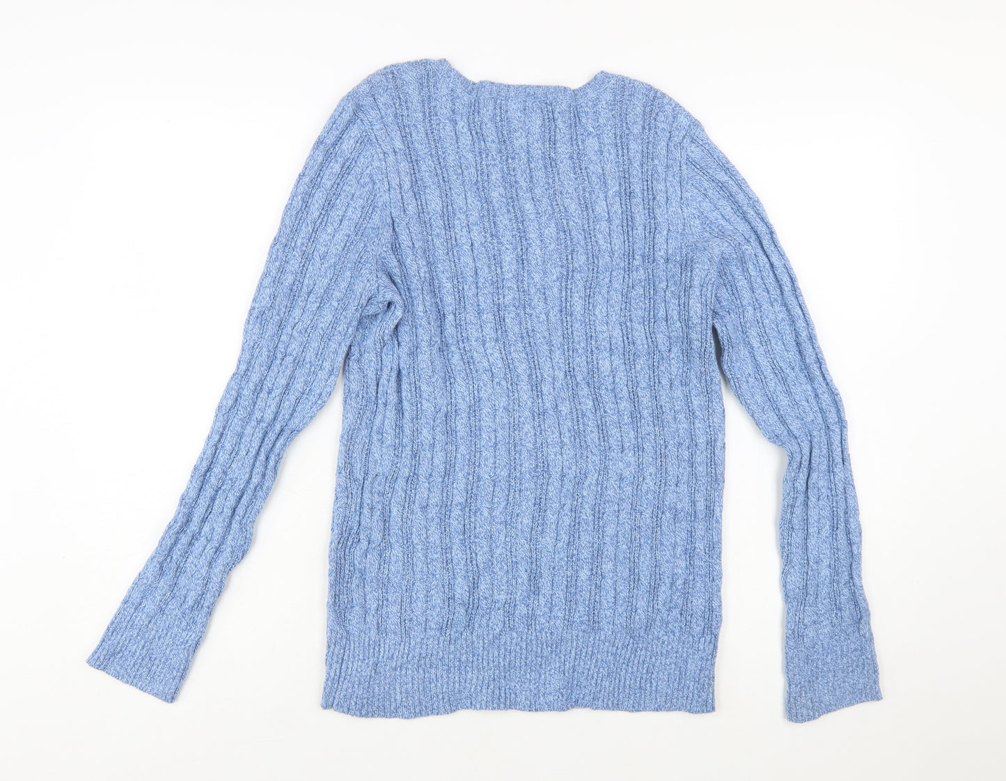 St John's Bay Women's Blue Cable-Knit Cotton Jumper Size L