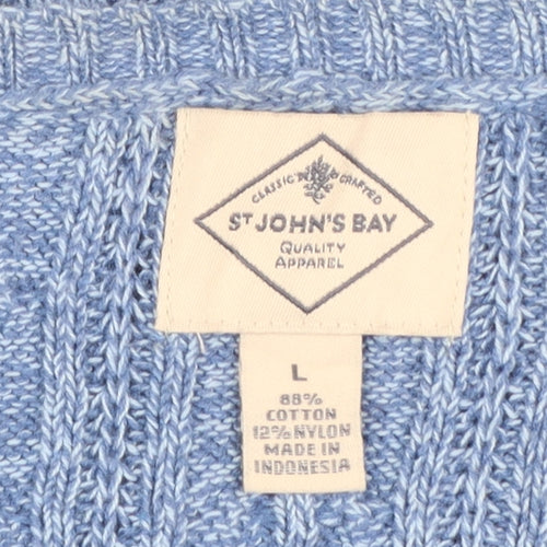 St John's Bay Women's Blue Cable-Knit Cotton Jumper Size L