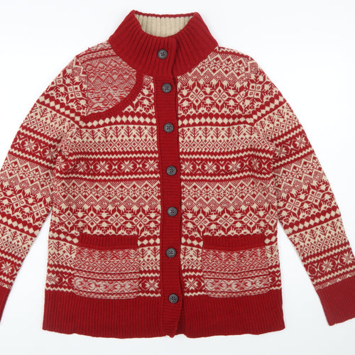 Eddie Bauer Women's Red Fair Isle Wool Blend Button Cardigan L