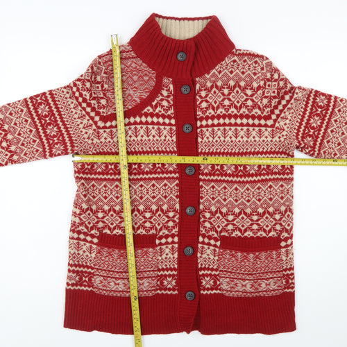 Eddie Bauer Women's Red Fair Isle Wool Blend Button Cardigan L