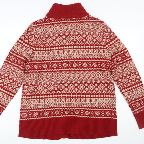 Eddie Bauer Women's Red Fair Isle Wool Blend Button Cardigan L