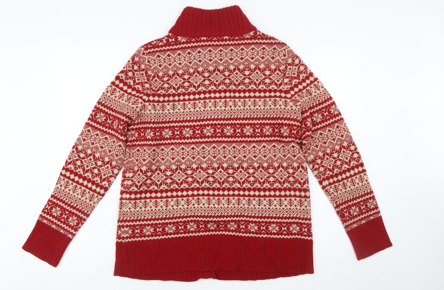 Eddie Bauer Women's Red Fair Isle Wool Blend Button Cardigan L