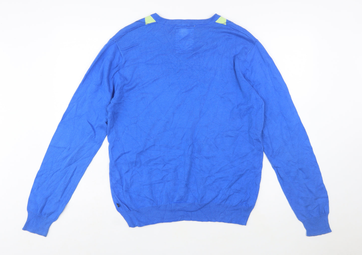 GANT Men's Blue Argyle V-Neck Cotton Pullover Jumper Size M
