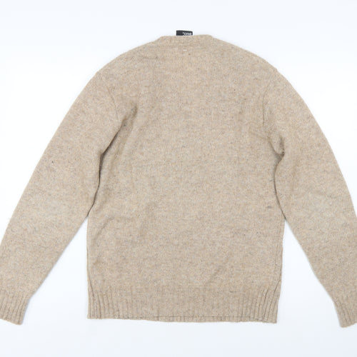 Robert Bruce Men's Beige Wool V-Neck Cable Knit Jumper M