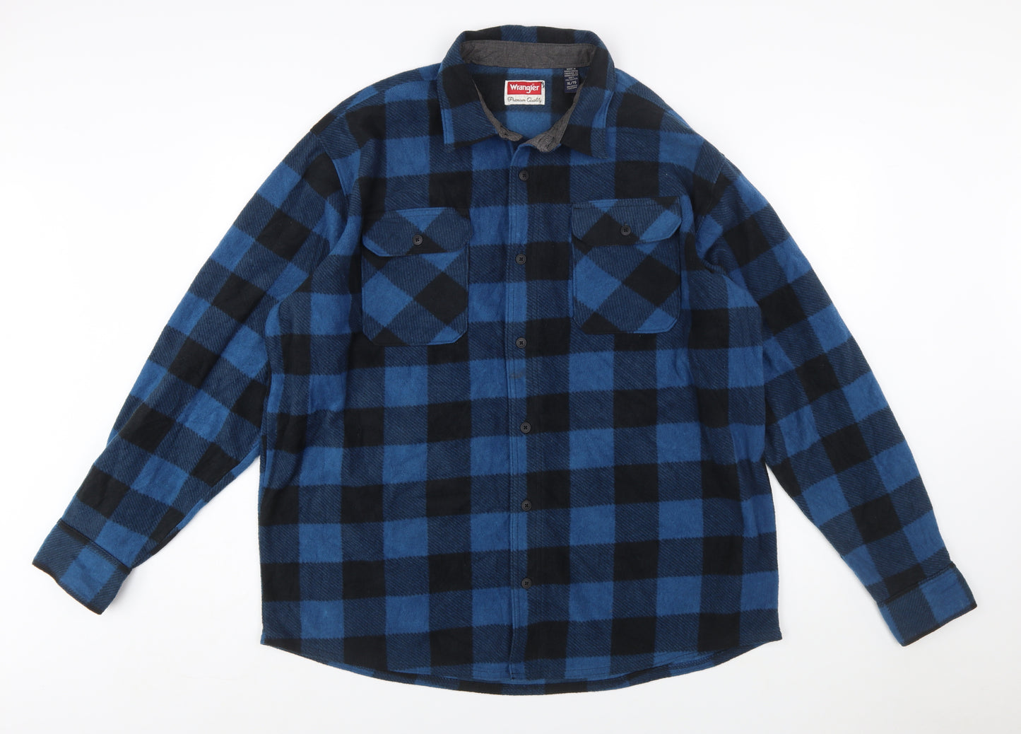 Wrangler Men's Blue Check Flannel Button-Up Shirt XL