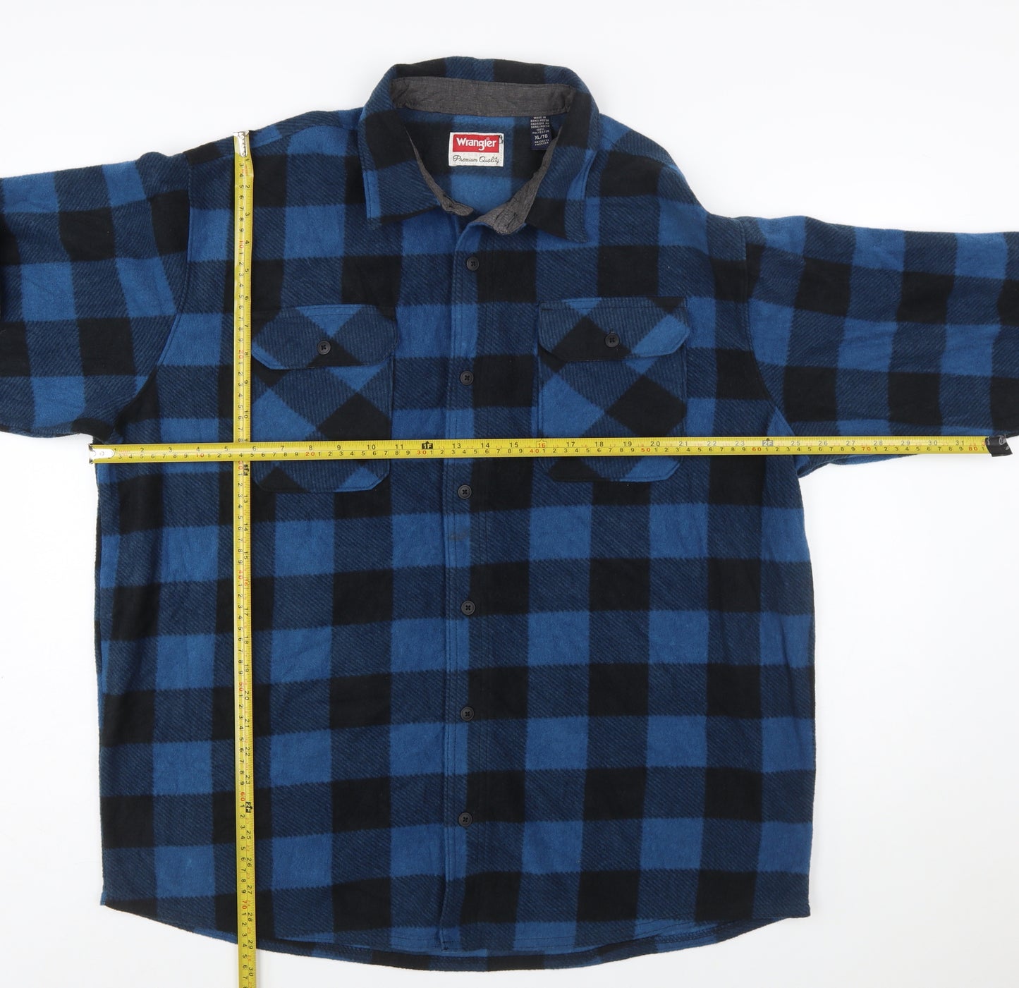 Wrangler Men's Blue Check Flannel Button-Up Shirt XL