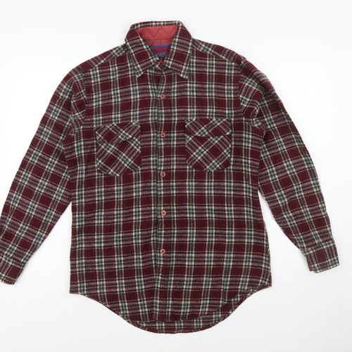 Ponderosa Men's Burgundy Plaid Wool Button-Up Shirt M