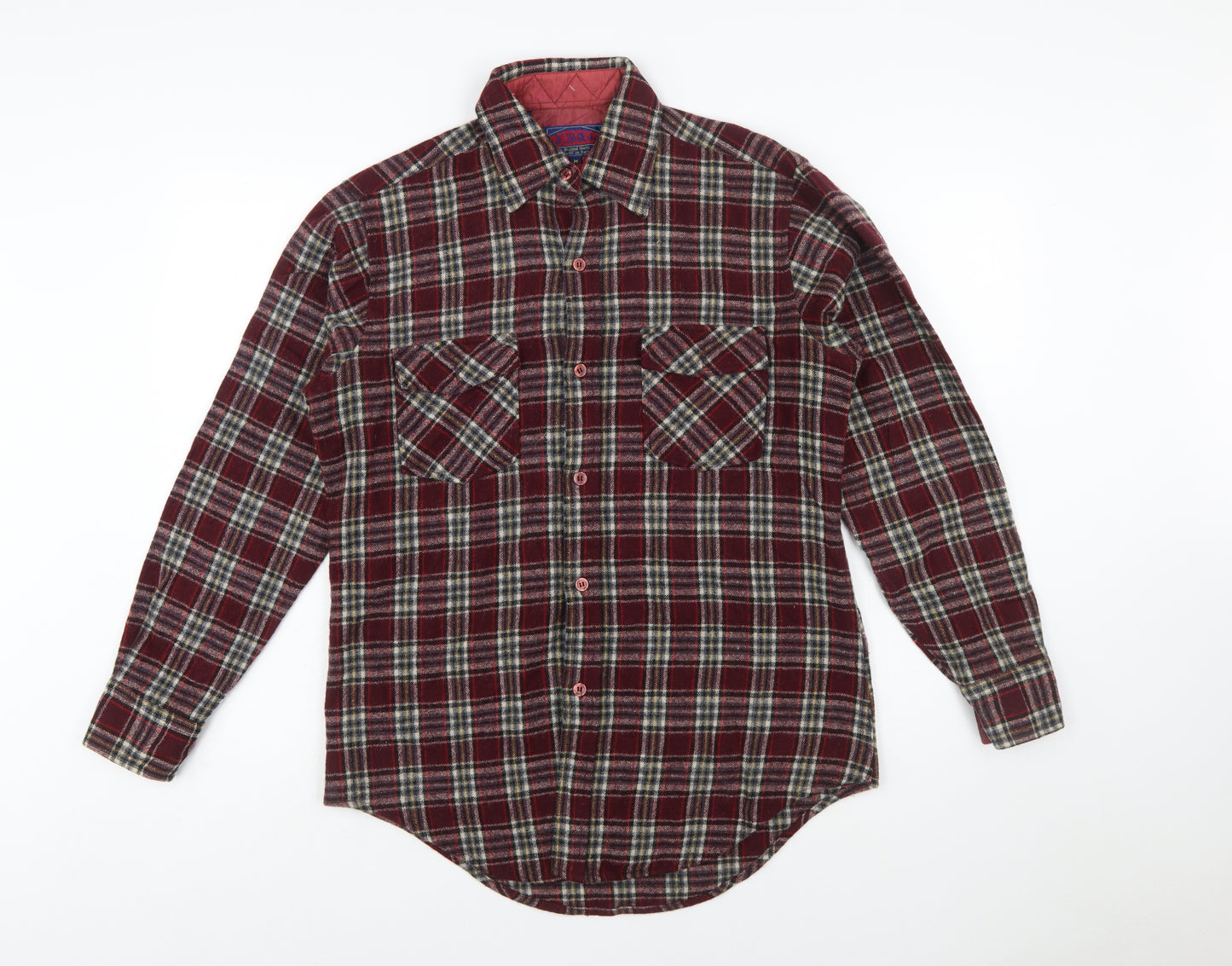 Ponderosa Men's Burgundy Plaid Wool Button-Up Shirt M