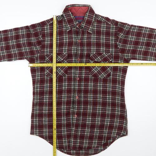 Ponderosa Men's Burgundy Plaid Wool Button-Up Shirt M
