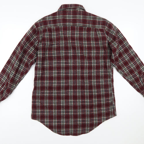 Ponderosa Men's Burgundy Plaid Wool Button-Up Shirt M