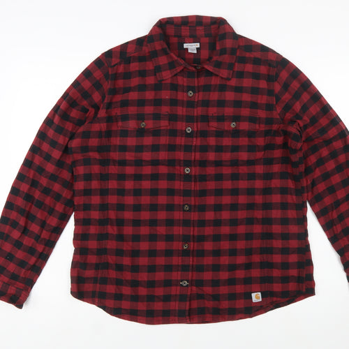 Carhartt Women's Red Checked Flannel Button-Up Shirt L