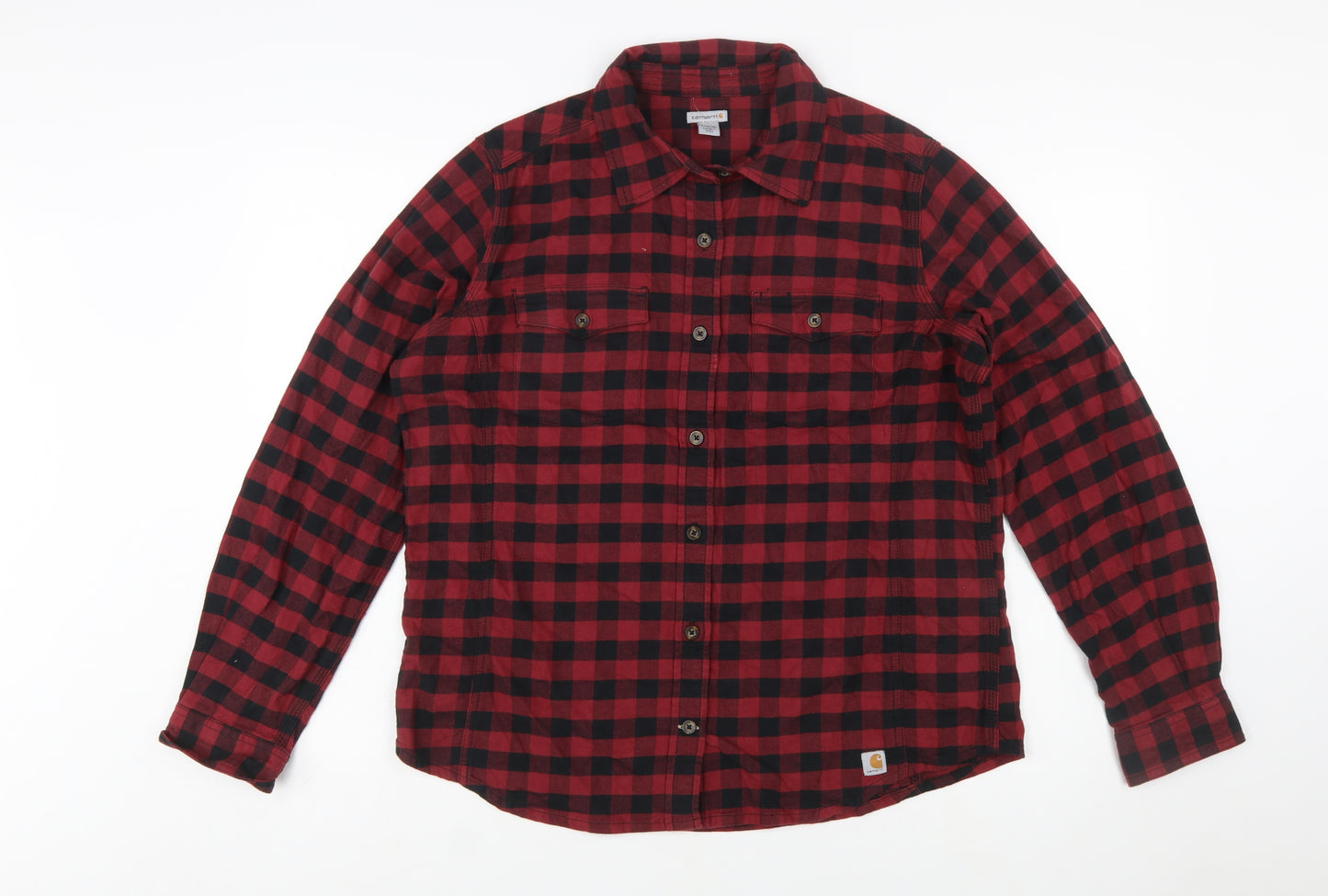 Carhartt Women's Red Checked Flannel Button-Up Shirt L