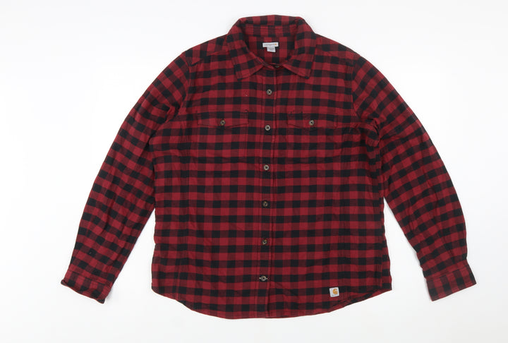 Carhartt Women's Red Checked Flannel Button-Up Shirt L