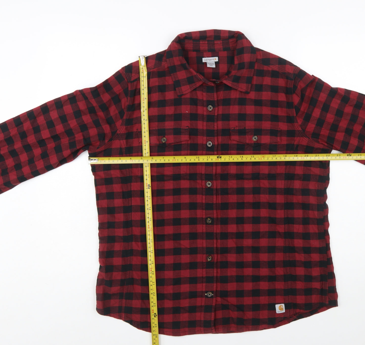 Carhartt Women's Red Checked Flannel Button-Up Shirt L