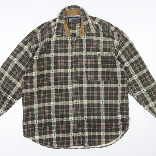 Point Zero Men's Brown Check Flannel Cotton Button-Up Shirt L